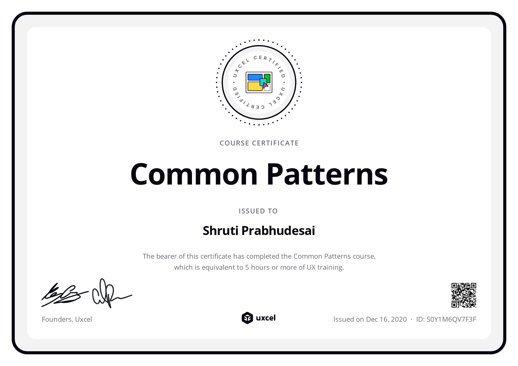 Shruti Prabhudesai's certificate